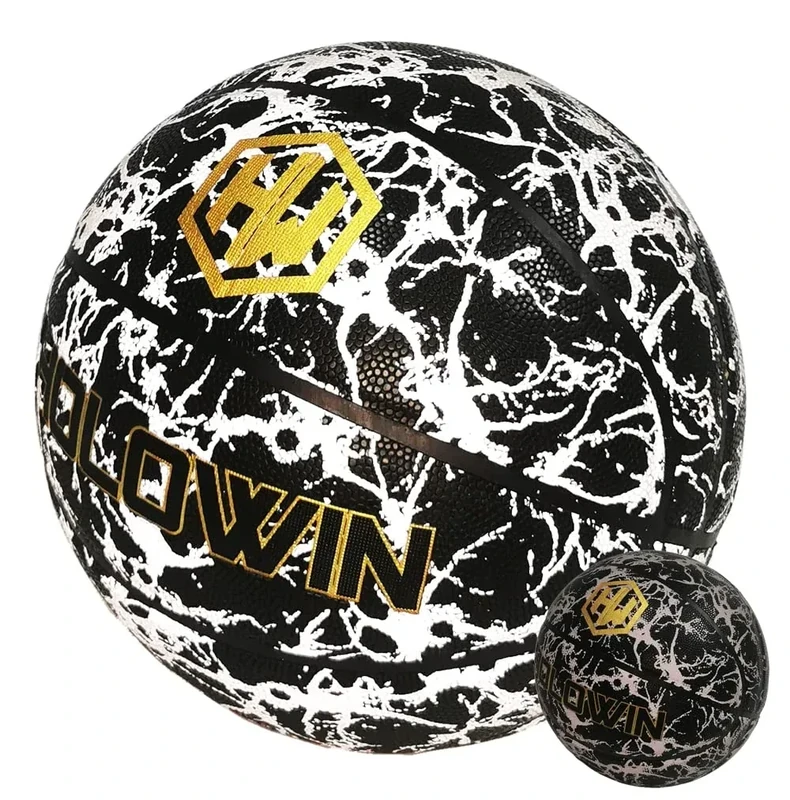 HW HOLOWIN Reflective Glowing Holographic Luminous Basket Ball for Night Game, Perfect HoloHoops Gifts Toys (Black, Size 7)