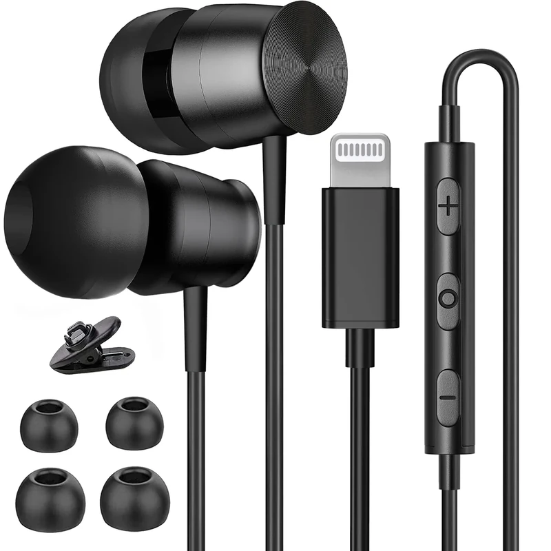 Lightning Headphones for iPhone 13 14 12 Pro Max MFi Certified Lightning Earbuds with Mic Noise Isolation Stereo Bass in-Ear Headphones Lightning Connector Wired Earphones for iPhone 11 XR SE