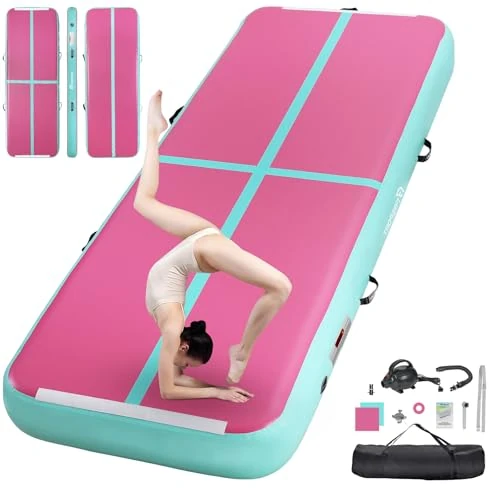 FBSPORT 26ft Inflatable Air Gymnastics Mat Training Mats 4 inches Thickness Gymnastics Tracks for Home Use/Training/Cheerleading/Yoga/Water with Pump