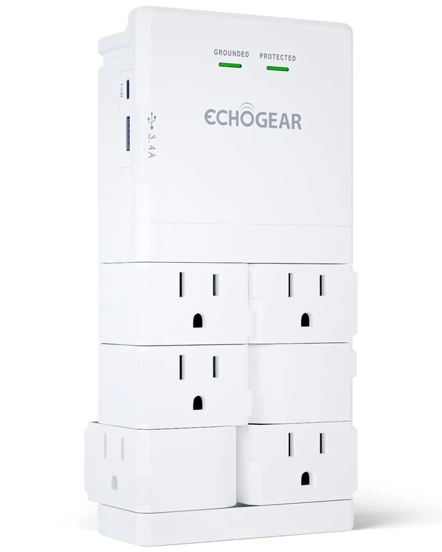 ECHOGEAR Surge Protector with 6 Rotating Outlets, USB-C & USB-A, 1080J