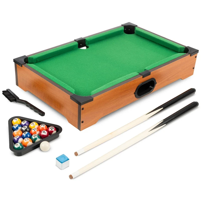 Mini Pool Table - 20-Inch Portable Tabletop Billiards Game with Cue Balls, Sticks, Chalk, Brush, and Triangle Rack - Table Games by Hey Play