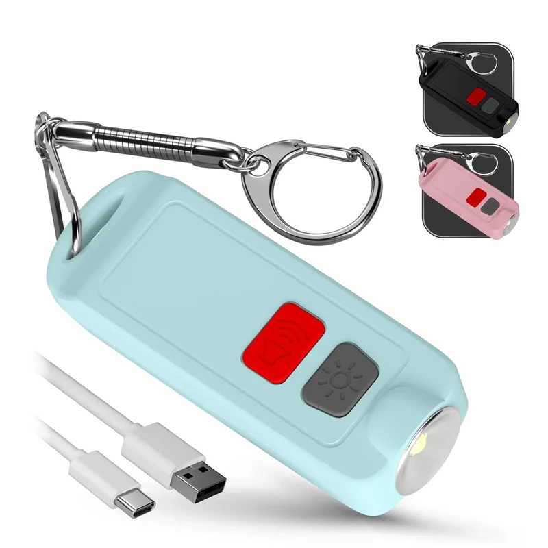 Self Defense Personal Alarm Keychain for Women – USB Rechargeable Waterproof 130 dB Security Panic Button Siren Whistle with LED Light – Safety Sound Alert Device Key Chain by WETEN (Blue)