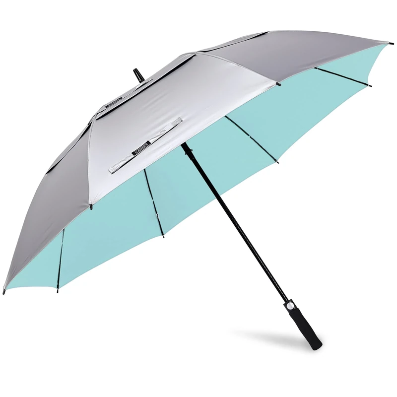 G4Free 68 Inch UV Protection Golf Umbrella Auto Open Vented Double Canopy Oversize Extra Large Windproof Sun Rain Umbrellas (Silver/Lake Blue)