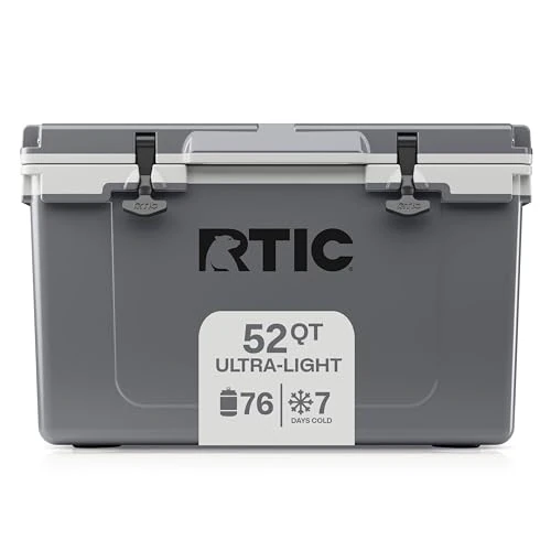 RTIC Ultra-Light 52 Quart Hard Cooler Insulated Portable Ice Chest Box for Beach, Drink, Beverage, Camping, Picnic, Fishing, Boat, Barbecue, 30% Lighter Than Rotomolded Coolers, Dark Grey & Cool