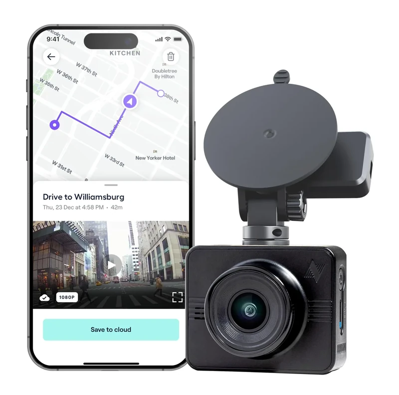 Nexar Beam GPS Dash Cam - 1 Year Nexar App Subscription Included - Unlimited Cloud Storage, Drive Recordings, Parking Mode, Night Vision - WiFi HD Front Dash Cam (128 GB SD) - Image 1