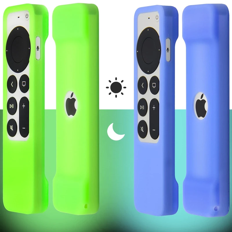 [2 Pack] Pinowu Remote Cover Case (Glowing in The Dark) Compatible with 2021 Apple TV Siri Remote (2nd Generation) - Lanyard Included, Anti Slip Cover Skin (Green and Blue)