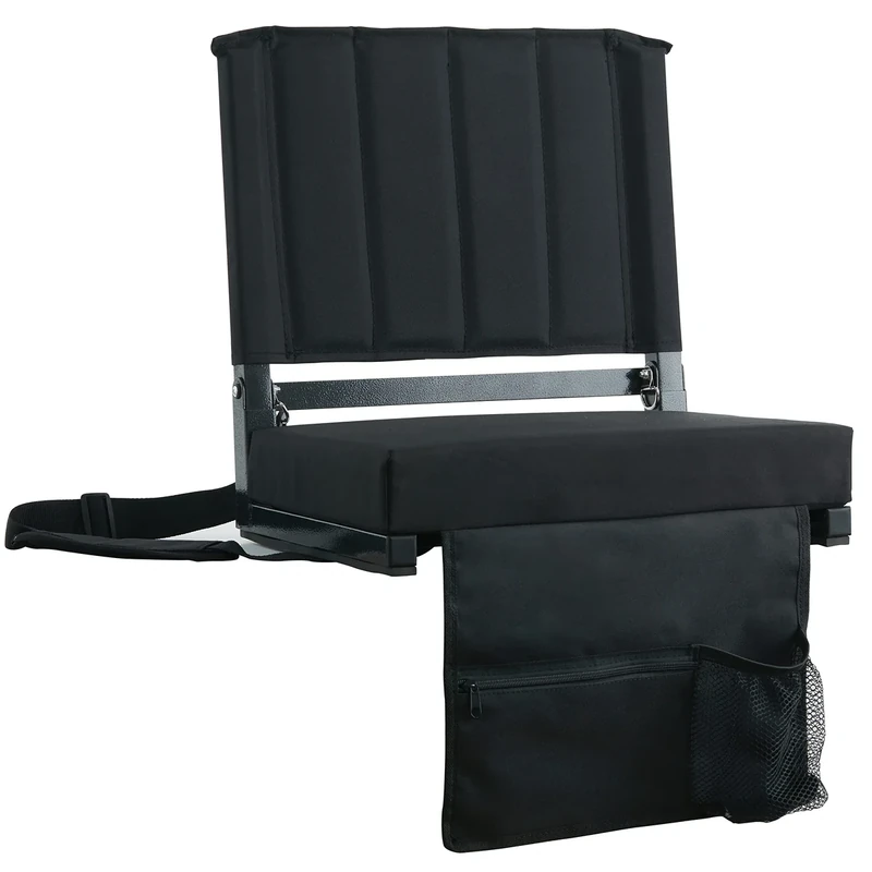 SPORT BEATS Stadium Seats with Back Support Bleacher Chairs with Back and Cushion Thick Padded Bleacher Seats Includes Shoulder Strap Black 1pc Regular - 17" W x 12" D x 16.5" H