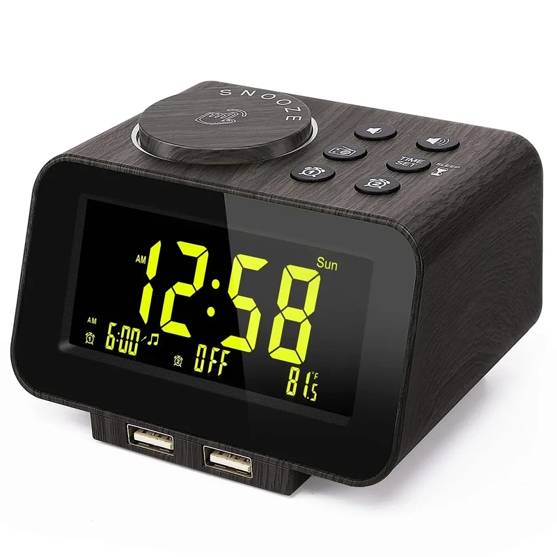uscce Alarm Clock Radio - 0-100% Dimmer, Dual Alarm, FM Radio, 2 USB