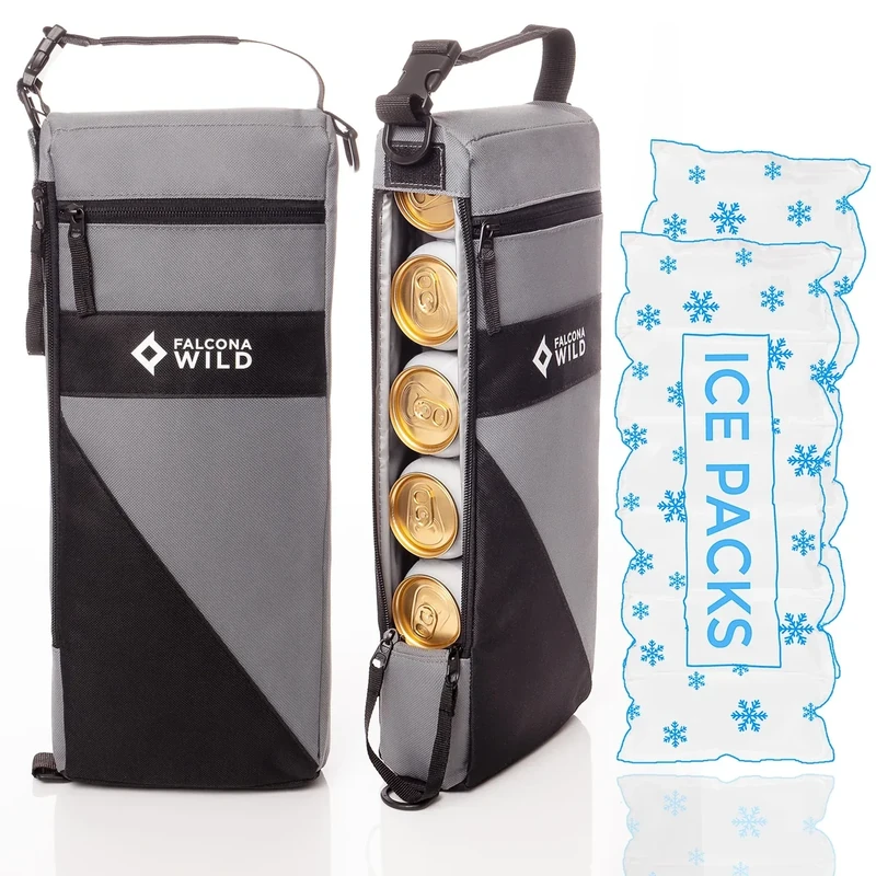 Falcona Wild Golf Cooler Bag Plus 2 Ice Packs - Keeps Drinks Cold for Hours - Holds 6 Cans - Fits Discreetly in Golf Bags - Insulated Beer Sleeve and Cooler Accessories