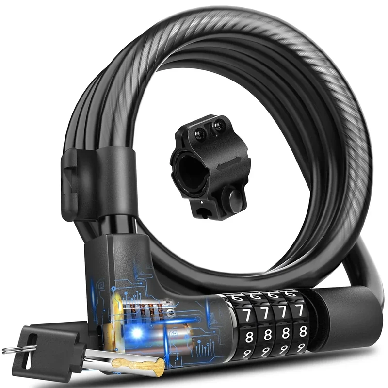 KEYSTP Bike Lock Cable with Combination Key,Password Lost Retrievable Bicycle Lock Anti-Theft,Resettable with Mounting Bracket for Bikes and Scooters