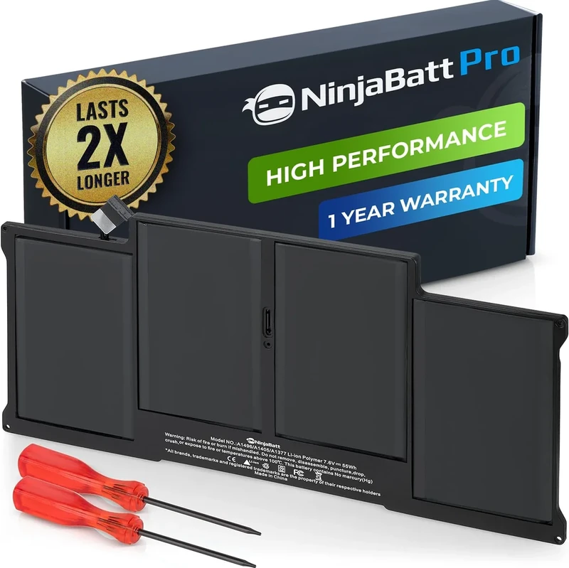 NinjaBatt Battery A1466 for Apple MacBook Air 13 Inch [2010 2011 2012 2013 2014 2015 2017 Years] A1369 A1405 A1377 | 661-7474 661-4570- High Performance [7160mAh/54.4Wh/7.6V]