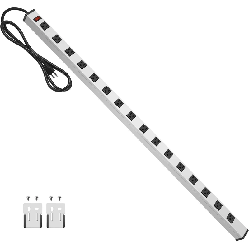 JUNNUJ 16-Outlet Metal Power Strip - 6ft Cord, 15A 125V, 1875W