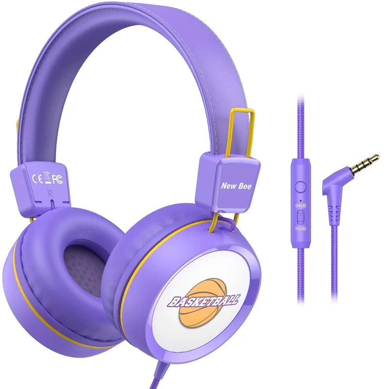 New Bee KH20 Kids Headphones - Safe 85-94dB Volume, HD Mic, Foldable