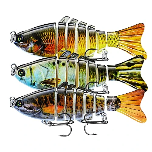 Fishing Lures Multi Jointed Fish Fishing Kits Slow Sinking Lifelike Swimbait Freshwater and Saltwater Crankbaits for Trout Bass Lures, 3 Pack