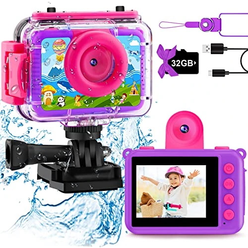 GKTZ Kids Underwater Camera - 20MP, 1080P HD, 180deg Flip, Shockproof