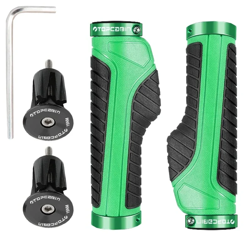 TOPCABIN Ergonomic Bicycle Grips - Widen Holding Rubber Handlebar Grips with Aluminum LockGrips for Mountain & Road Bikes (Knife Style, Green/Black, 1 Pair)