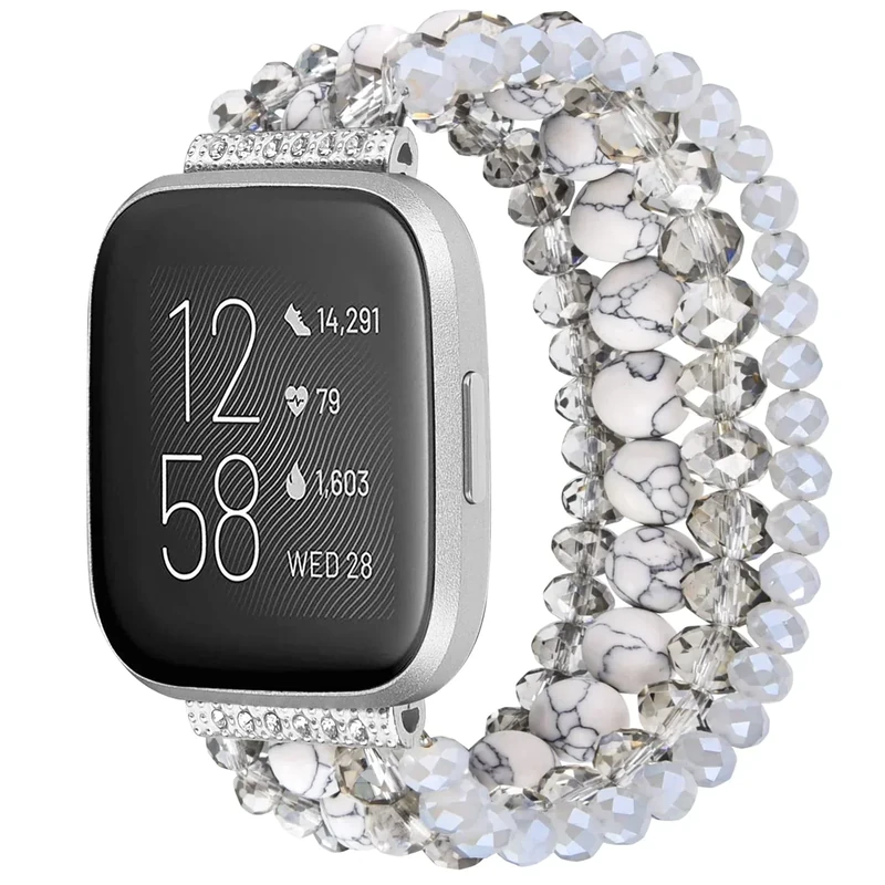 CAGOS Bracelet Compatible with Fitbit Versa 4 Bands/3/Sense/Sense 2 for Women, Handmade Beaded Elastic Replacement Wristband for Versa 2/1/Lite Watch/Special Edition Watch (White, Versa 1/2/Versa Lite/Special Edition)