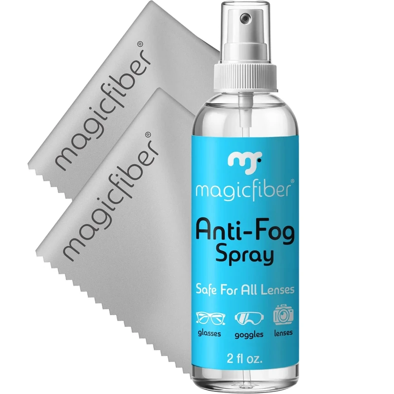 MagicFiber Anti Fog Spray for Glasses - AntiFog Lens Spray with 2 Microfiber Cleaning Cloth Wipes - Glasses & Eyeglass Cleaner for Snowboard & Ski Goggles, Accessories, Stocking Stuffers Gear for Men