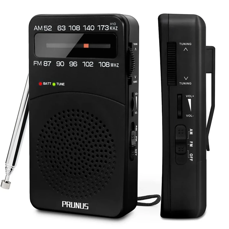 PRUNUS J-166 Portable AM/FM Radio - Battery, Tuning Light, Clip