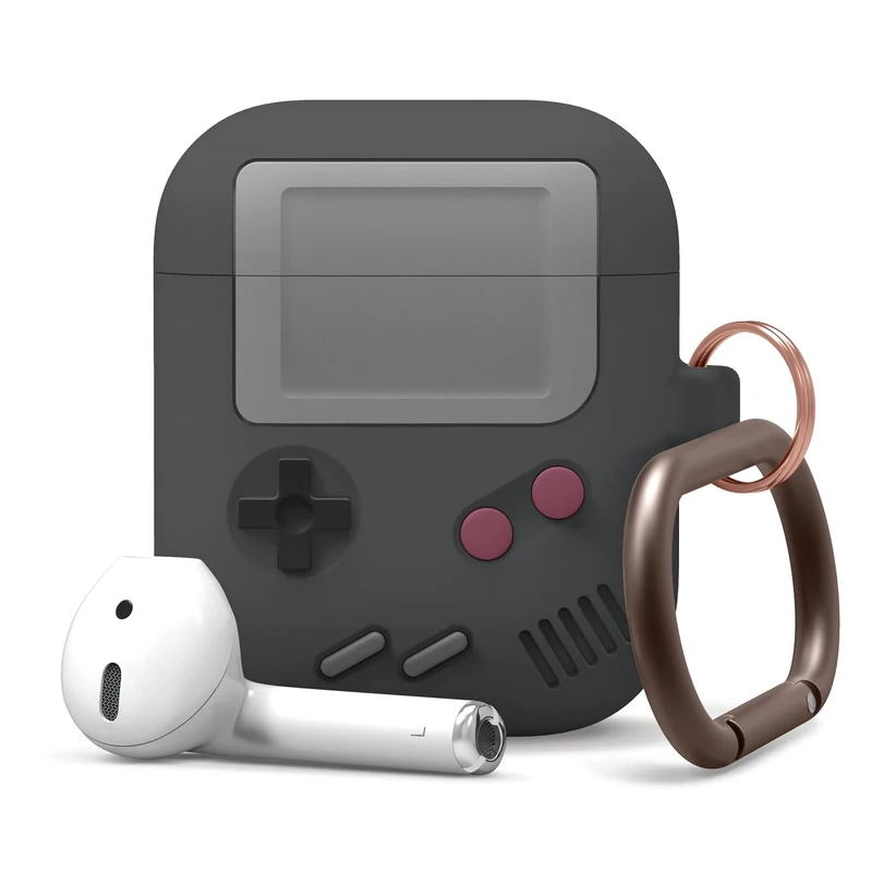 elago AW5 Compatible with AirPods Case 1 & 2, Classic Game Player Design Case with Keychain, Durable Silicone Construction (Dark Grey) [US Patent Registered]