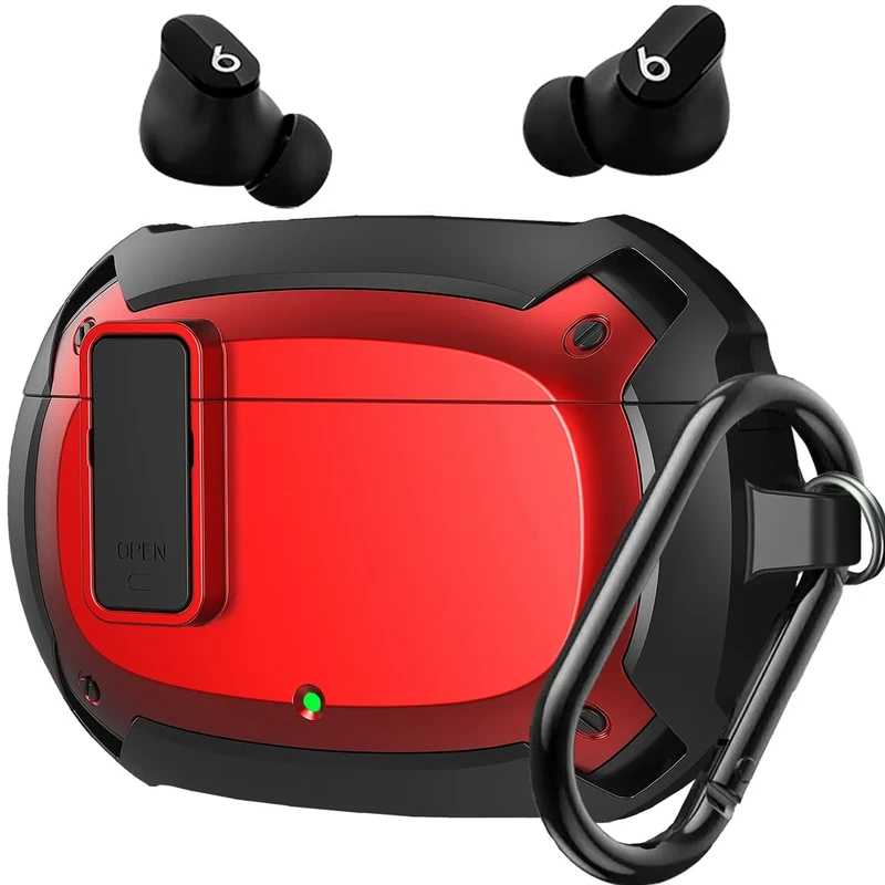 Compatible with Beats Studio Buds/Buds+ Case Cover 2021/2023, [Secure Lock] Cool Beats Studio Buds Plus Protective Shell Men Women with Keychain for New Beats Studio Ear Buds Case - Red[CASE ONLY]