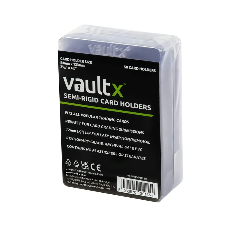 Vault X Semi-Rigid Trading Card Holders (50 Pack), Hard Sleeves for TCG and Sports Card Grading Submissions, Card Protectors