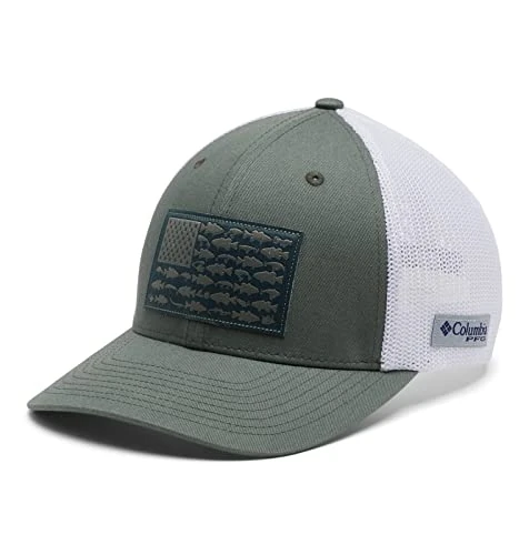 Columbia Unisex PFG Fish Flag Mesh Ball Cap - Low, Metal/Bass Flag, Small/Medium