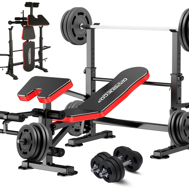 OPPSDECOR 900LBS All in One Weight Bench Set with Squat Rack Adjustable Workout Bench with Leg Developer Preacher Curl Rack Fitness Strength Training Bench for Home Gym