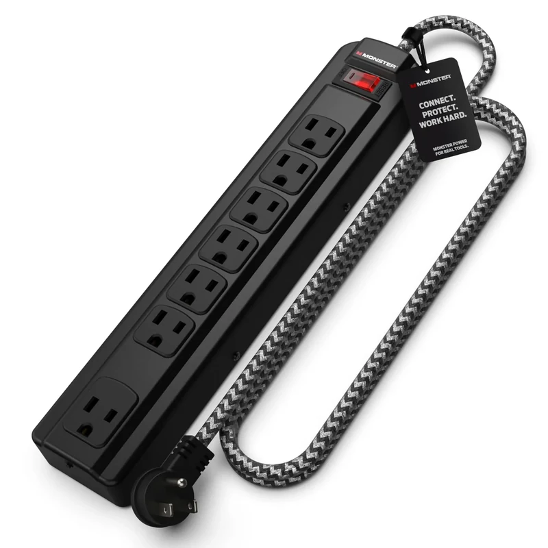 Monster Surge Protector Power Strip Pro MI w/ 1350 Joules Rating — 7-Outlet Power Strips with Surge Protection — Fireproof MOV, Dual Mode, Clean Power for Recording, Production Gear (4FT Cord, Black)