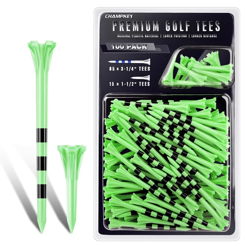 CHAMPKEY Advanced 5-Prong Plastic Golf Tees 120 or 100 Pack - 50% Ball Contact Surface Optimization with Longer Distance Performance Golf Tees Plastic