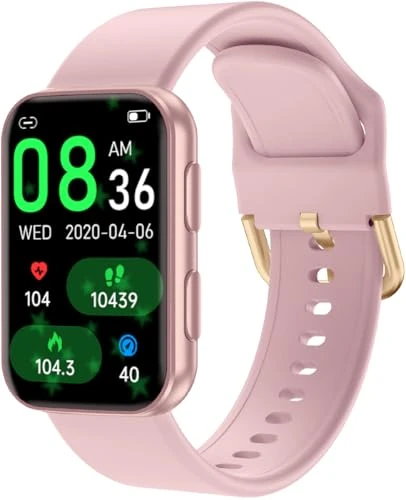 MorePro Health Fitness Tracker with Blood oxy-gen Monitor and 24/7 Heart Rate and Blood Pressure, Sleep Monitor, 120+ Sport Modes Waterproof Fitness Watch for Women Men Android iOS, Sand Pink