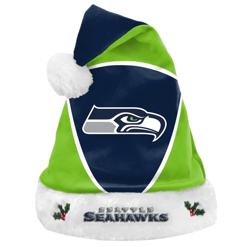 FOCO Seattle Seahawks Colorblock Santa Hat Limited Edition Officially Licensed NFL-NFC West Holiday Fan Gear