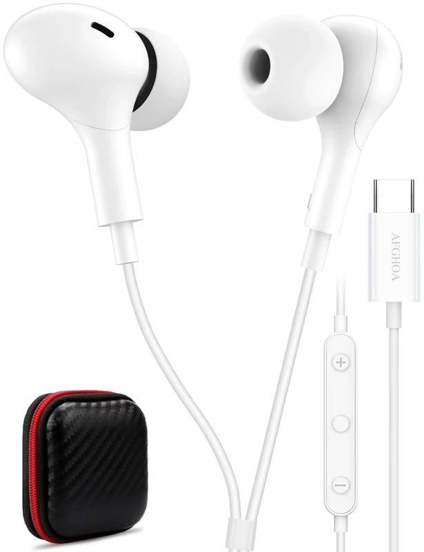 AFGHOA USB-C Magnetic In-Ear Earbuds with Mic, Volume & Noise Cancel