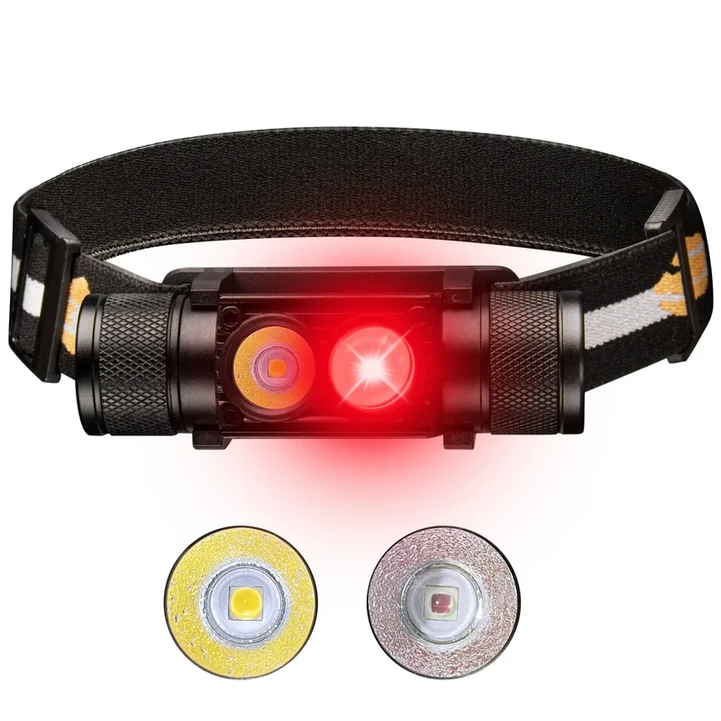 77outdoor LED Rechargeable Red Headlamp, H25LR / D25LR Powerful Lightweight Headlight with 90 High CRI Bright White Light and 660nm Deep Red Light, USB C Charging for Camping, Hiking, Hunting
