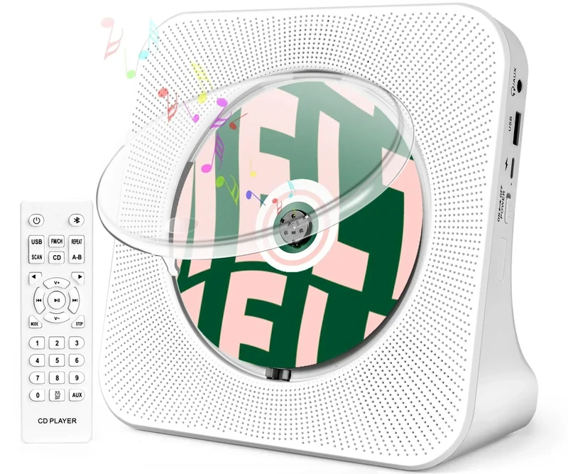 ROADOM 8-in-1 CD Player - Bluetooth, FM Radio, USB, AUX, Remote