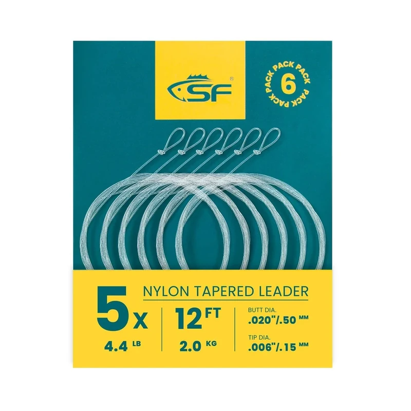 SF 6PCS Pre Tied Loop Fly Tapered Leader Nylon Fly Fishing Trout Leader Line 12FT-5X - Image 1