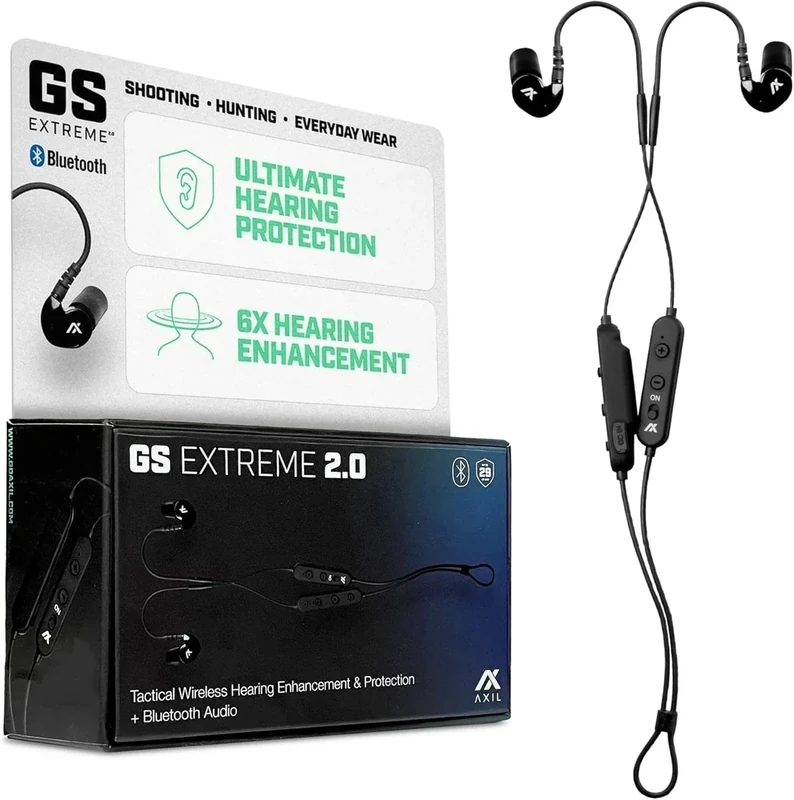 Axil GS Extreme 2.0 Shooting Ear Buds – Hearing Enhancement & Noise Isolation Bluetooth Earbuds – w/Dynamic Speakers – 25-Hour
