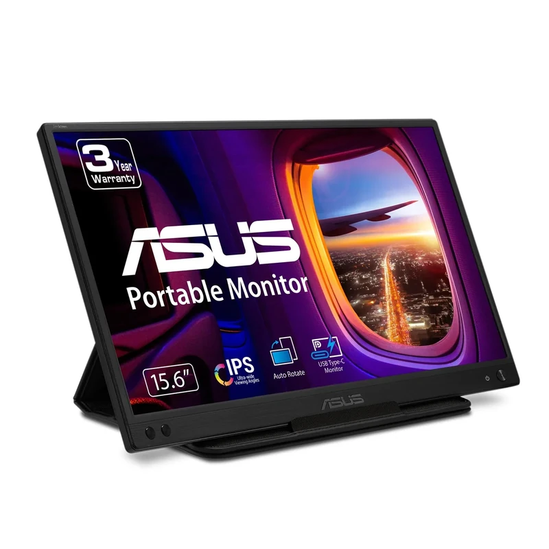 ASUS ZenScreen 15.6” 1080P Portable USB Monitor (MB166C) - Full HD, IPS, USB Type-C, USB-Powered, Eye Care, Flicker Free, Blue Light Filter, Tripod Mountable, Anti-Glare Surface, Protective Sleeve