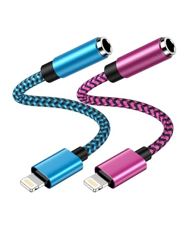2Pack Apple Dongle Lightning to 3.5mm Jack Converter, iPhone Headphone Adapter, Braided Audio Aux Cord Earbuds Splitter Adaptor Compatible with iPhone 14 13 12 11 Pro Max X XR XS SE 8 7 Plus iPad iPod