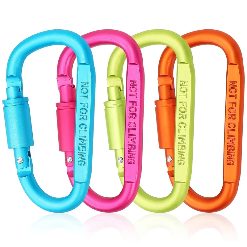 Craebuer 4 Pack Carabiner Clip, 3 inch Aluminum D-Ring Shape Locking Carabiners, Snap Hook Sport Accessories for Outdoor Camping Hiking