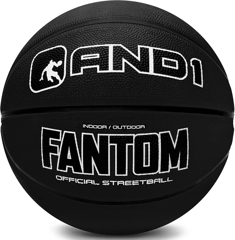 AND1 Fantom Rubber Basketball - Official Size Streetball, Made for Indoor and Outdoor Basketball Games - Sold Deflated (Pump NOT Included), Black, Size 7