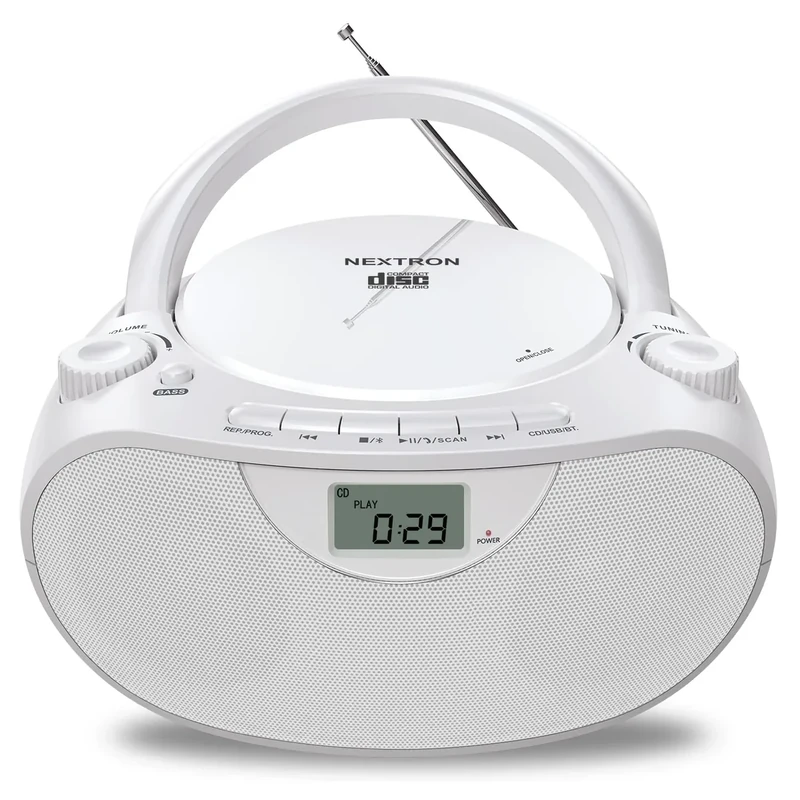 Nextron Bluetooth CD Boombox - AM/FM Radio, Bass Boost - White