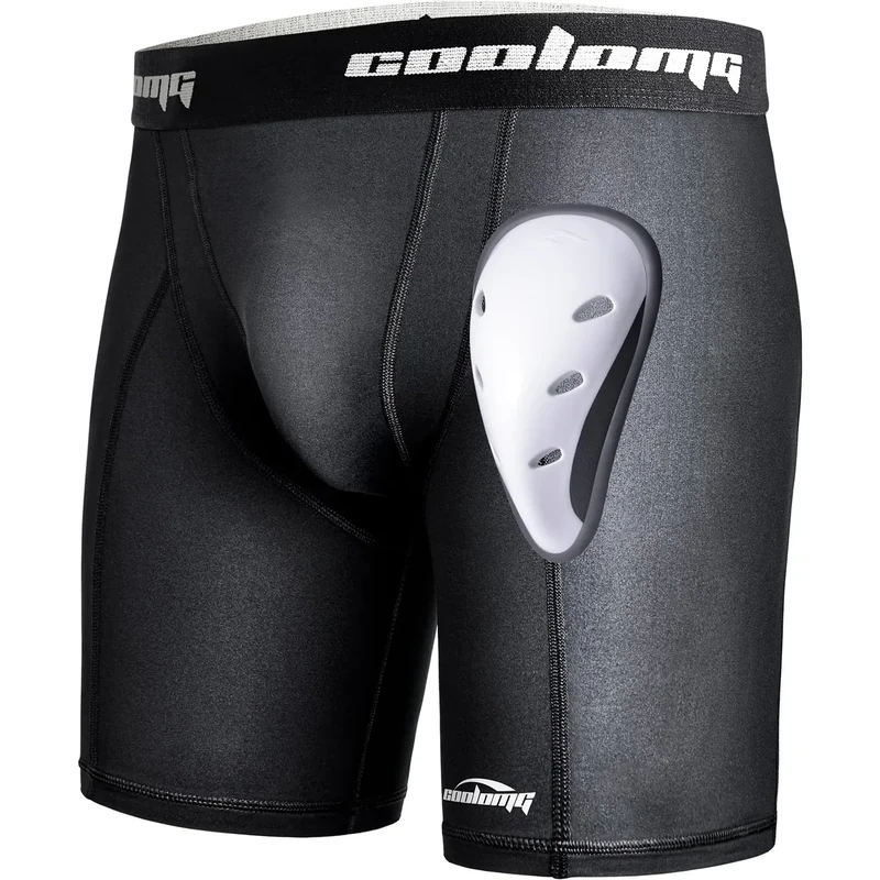 COOLOMG Men Sliding Shorts with Protective Cup Baseball Football MMA Lacrosse Hockey Black XL