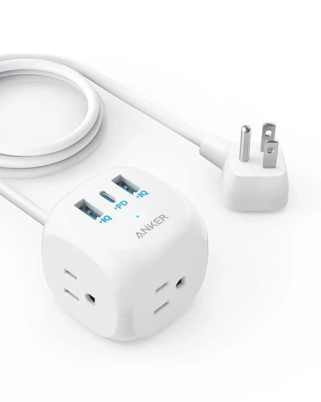 Anker 20W USB-C Power Strip - 3 AC Outlets, 2 USB-A, 1 USB-C, 5ft Cord