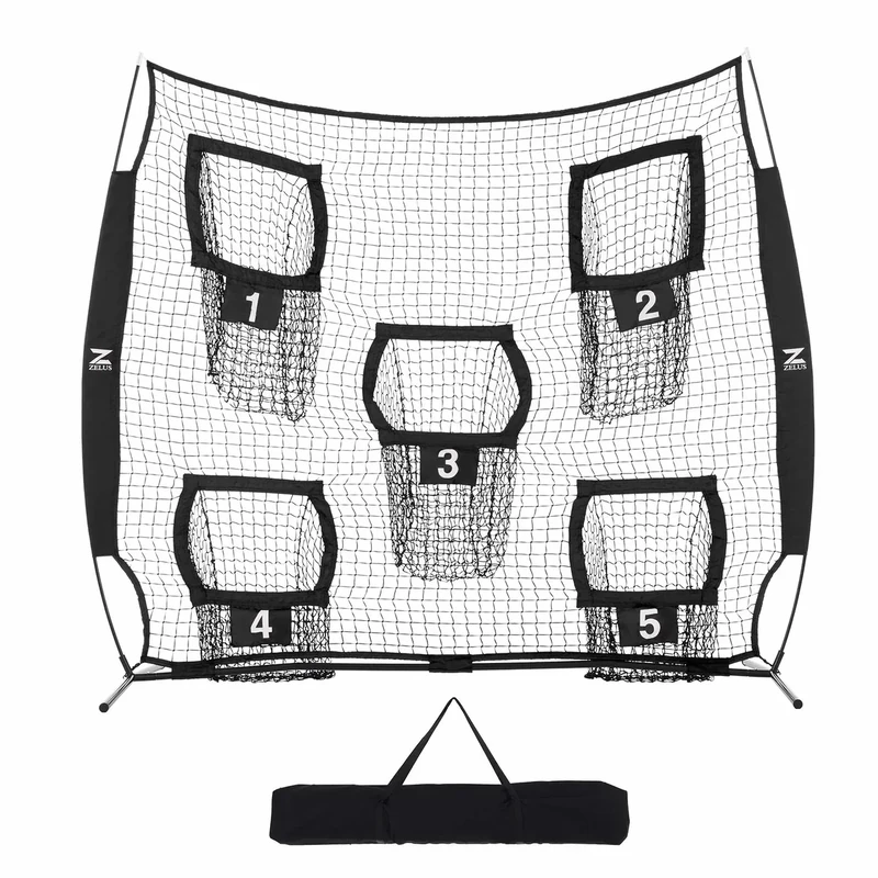 ZELUS Football Throwing Net, 7x7ft Football Training Equipment with 5 Target Pockets for Throwing and Passing Practice, Portable Quarterback Trainer Net, QB Throw Accuracy Net with Carry Bag