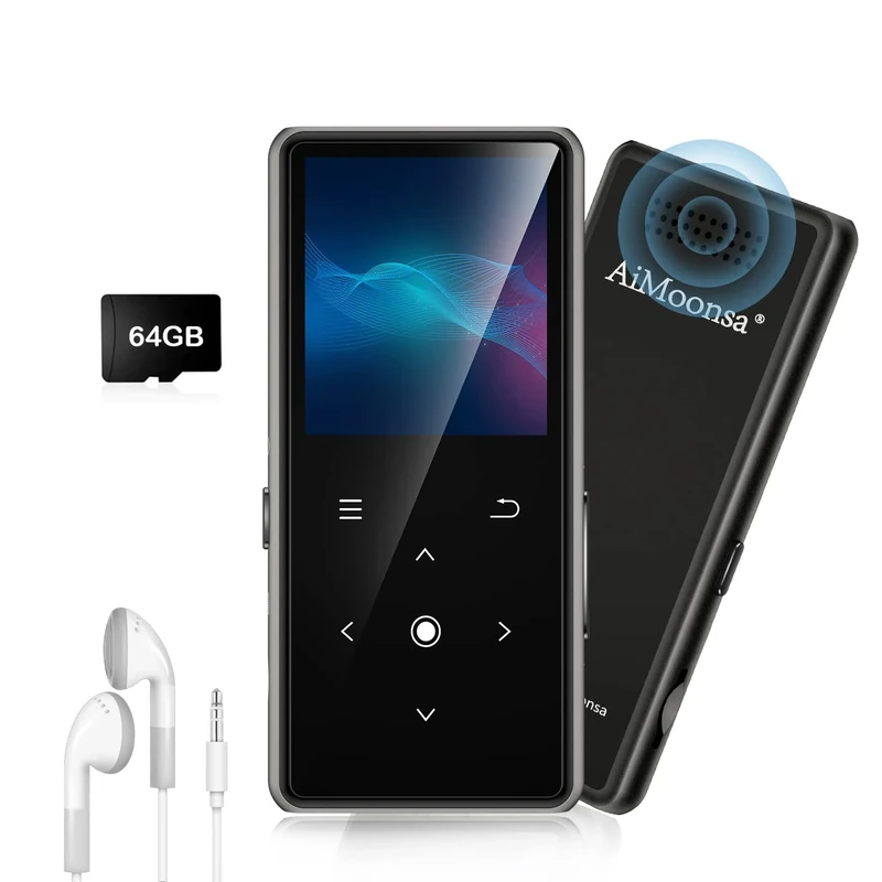 AiMoonsa 64GB MP3 Player with Bluetooth 5.2, HD Speaker & FM Radio