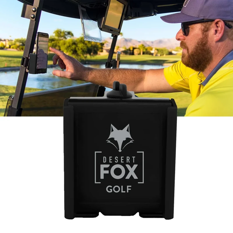 DESERT FOX GOLF Phone Caddy – Adjustable Golf Cart Phone Holder with Secure Strap for Hands-Free GPS & Golf Apps – Universal Fit - Black