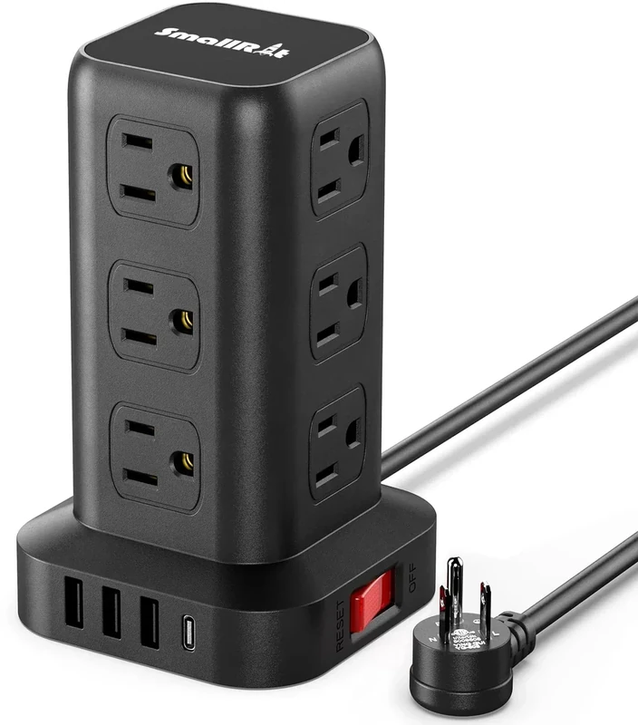 SMALLRT 12-Outlet Protector Tower with 4 USB Ports - 6.5FT Cord