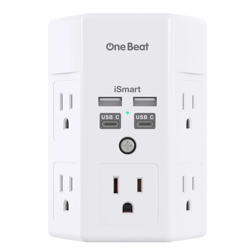 One Beat 1680J 3-Side Power Strip - 5 Outlets, 4 USB, USB-C, ETL