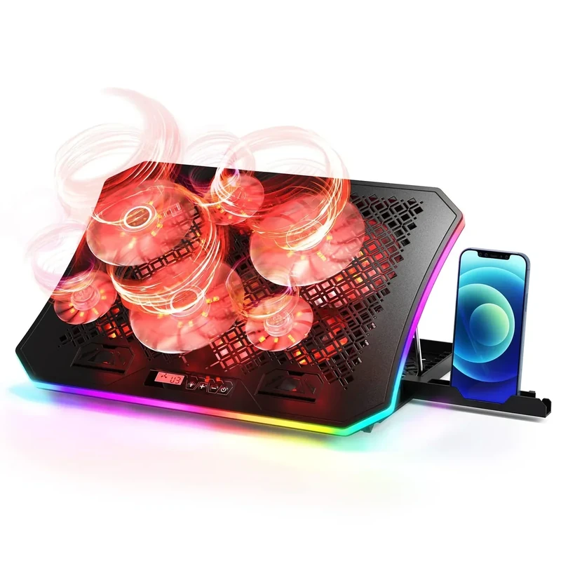KeiBn RGB Laptop Cooler - 6 Fans, 7 Stands, 10 Modes, 2 USB, 15.6-17.3"